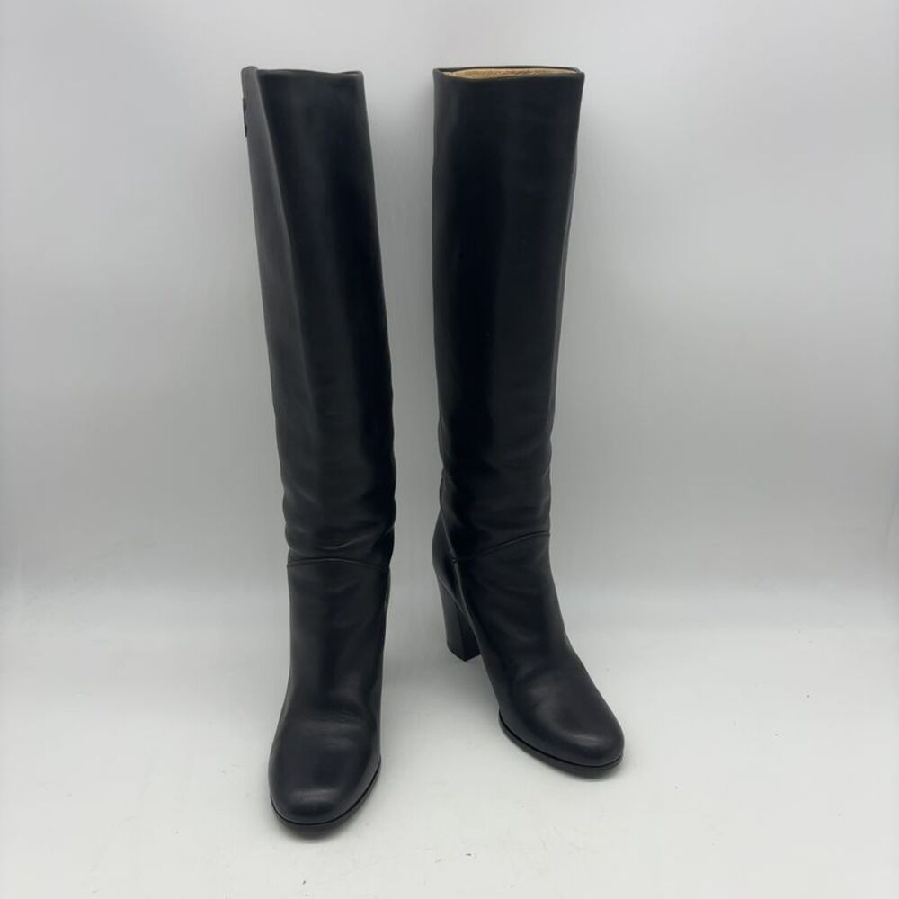 CHANEL Tall Black Leather Knee High Boots